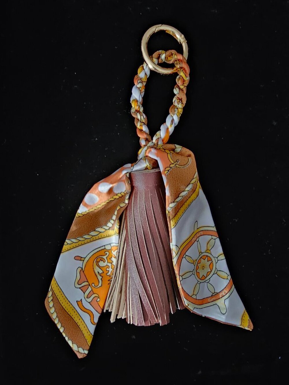 MacRae & Co Scarf Tassel Fringe Braided Keychain Bag Charm New Brown Orange